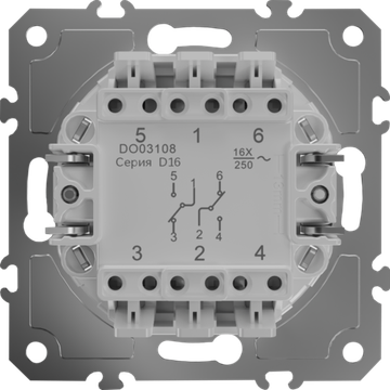Механизм выключателя В2 с 2-х мест (проходного) с подсветкой,  16 A 250 В~ ,  самозажимные контакты,  серия D16