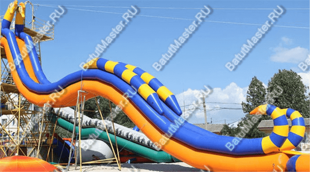 Надувная водная горка «Морской конёк» для вышки (опоры), 15×3×8 м