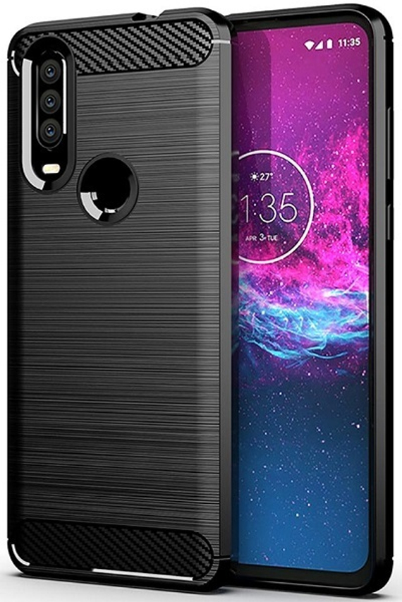 Чехол для Motorola Moto One Action (P40 Power) цвет Black (черный), серия Carbon от Caseport