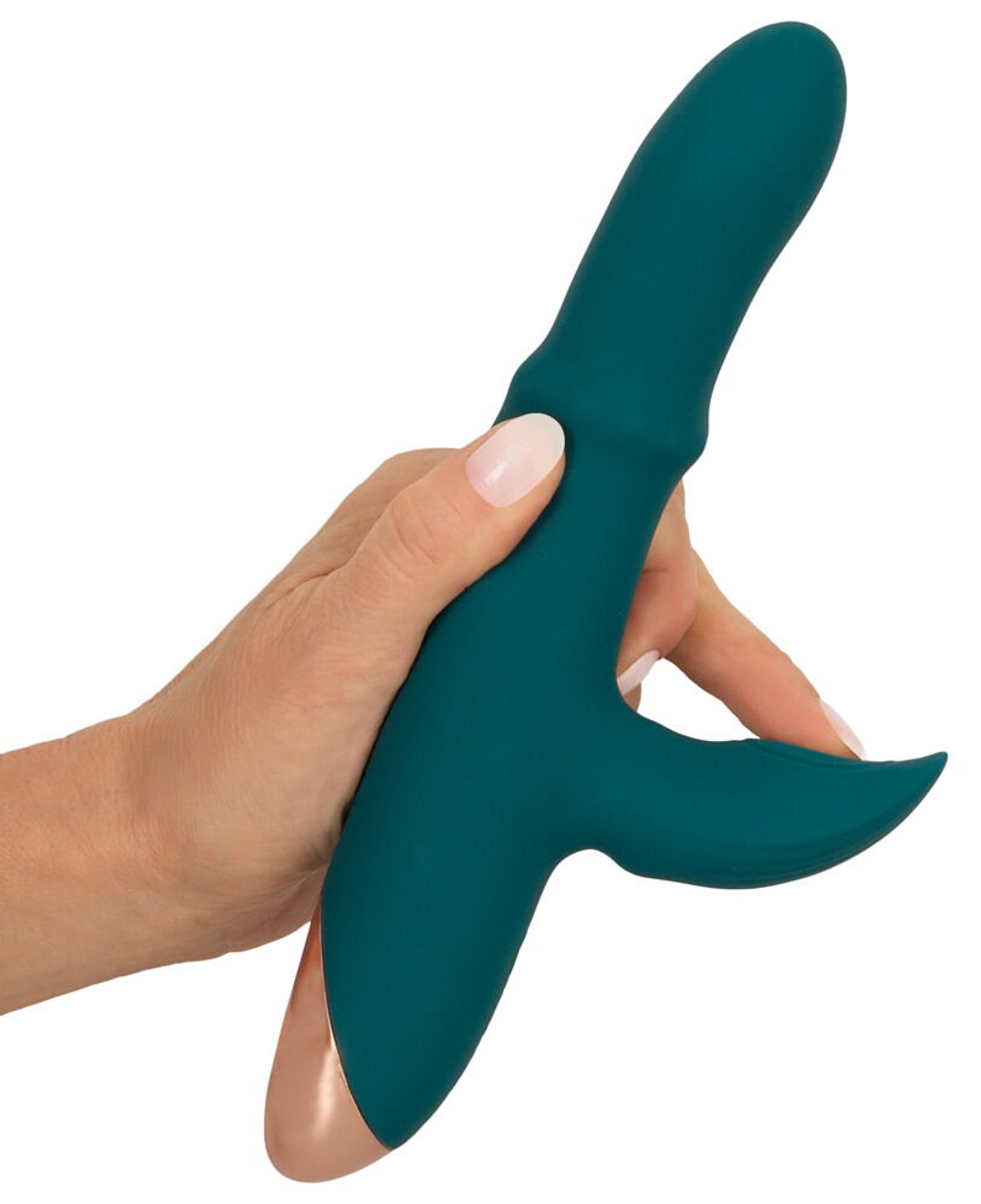 Зеленый вибратор-кролик с подвижным кольцом Thumping Rabbit Vibrator - 22,7 см. (Цвет: зеленый)