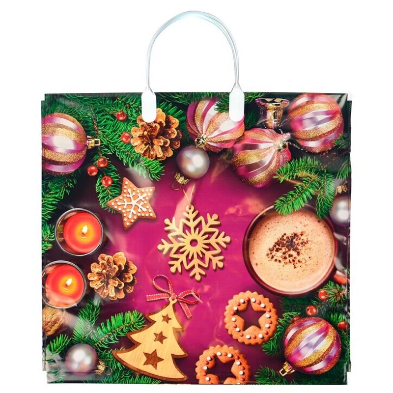 Пакет новогодний пластиковая ручка Россия 37*34 см 80 мкм Печенье  1 шт 100  шт/кор