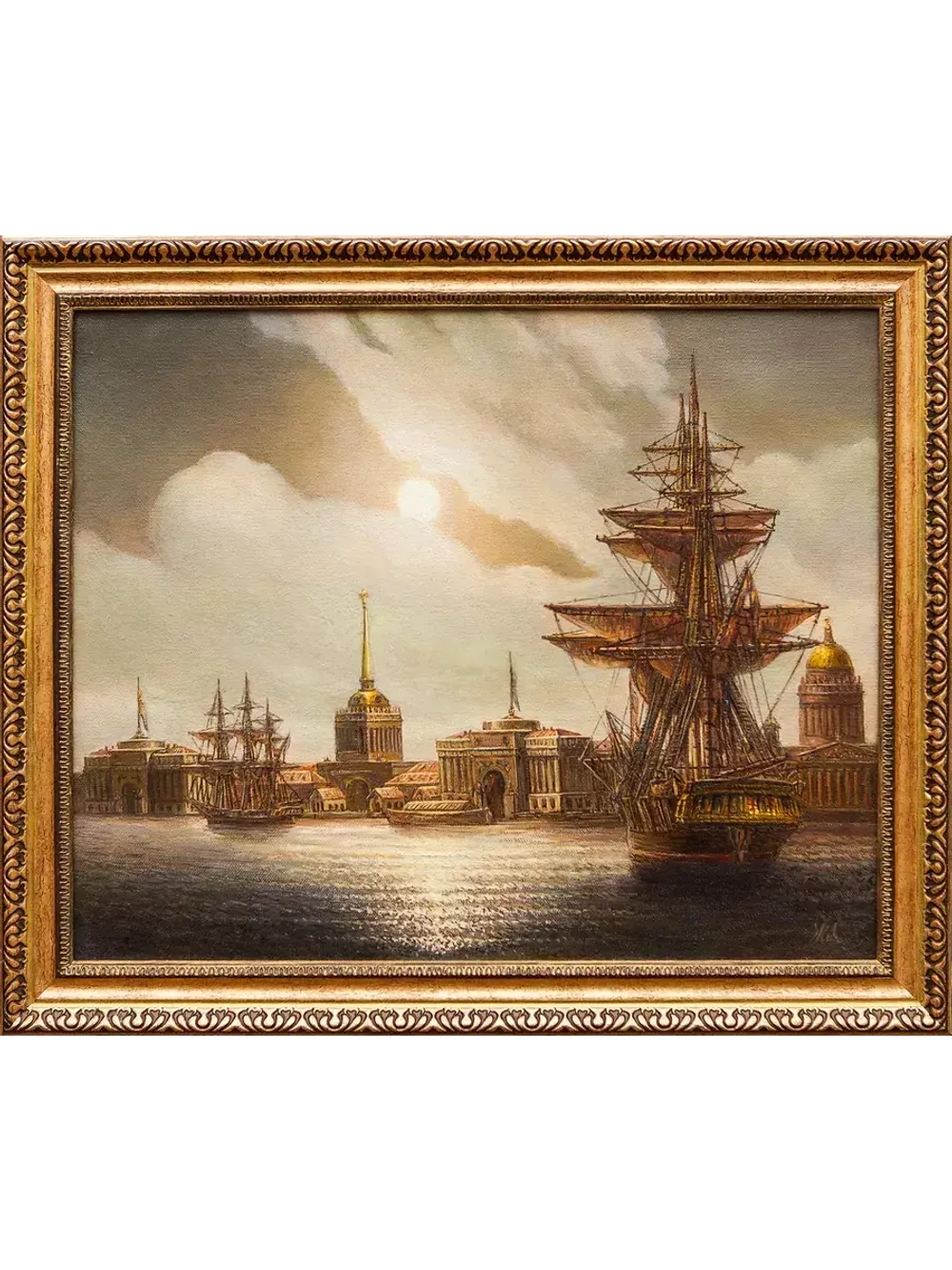 Картина маслом "Лунная ночь в Санкт-Петербурге" Жебровский