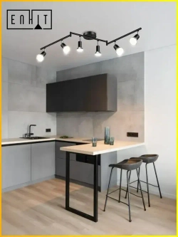 Трековый светильник светодиодный черный поворотный GU10 / Настенно-потолочный спот черный / LED люстра лофт 6 ламп