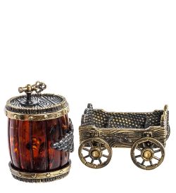 AM-1164 Фигурка «Повозка с бочкой» (латунь, янтарь)