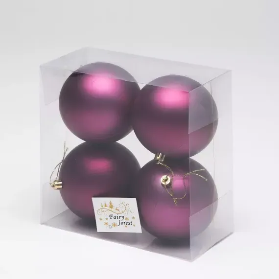 Набор пластиковых шаров Глория 100 мм., бордо матовый, 4 шт., ЕлкиТорг (150407)