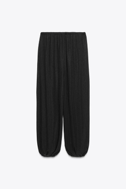 ZARA БРЮКИ-БАЛЛОНЫ СТРУЯЩИЕСЯ, ЧЕРНЫЙ