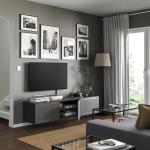 Тумба под ТВ с дверцами - IKEA BESTÅ/BESTA/БЕСТО ИКЕА, 42х38х180 см, черный