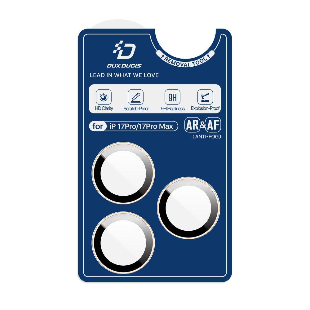 Защитное стекло на объективы камеры для iPhone 17 Pro и 17 Pro Max, серия HAWK Series от Dux Ducis, рамки из алюминия черного цвета