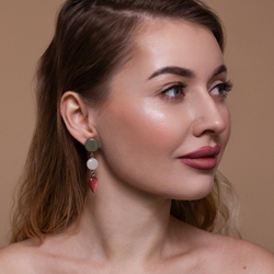 Серьги - Капель Асимметрия Мини - Хаки и Розовое Шампанское
