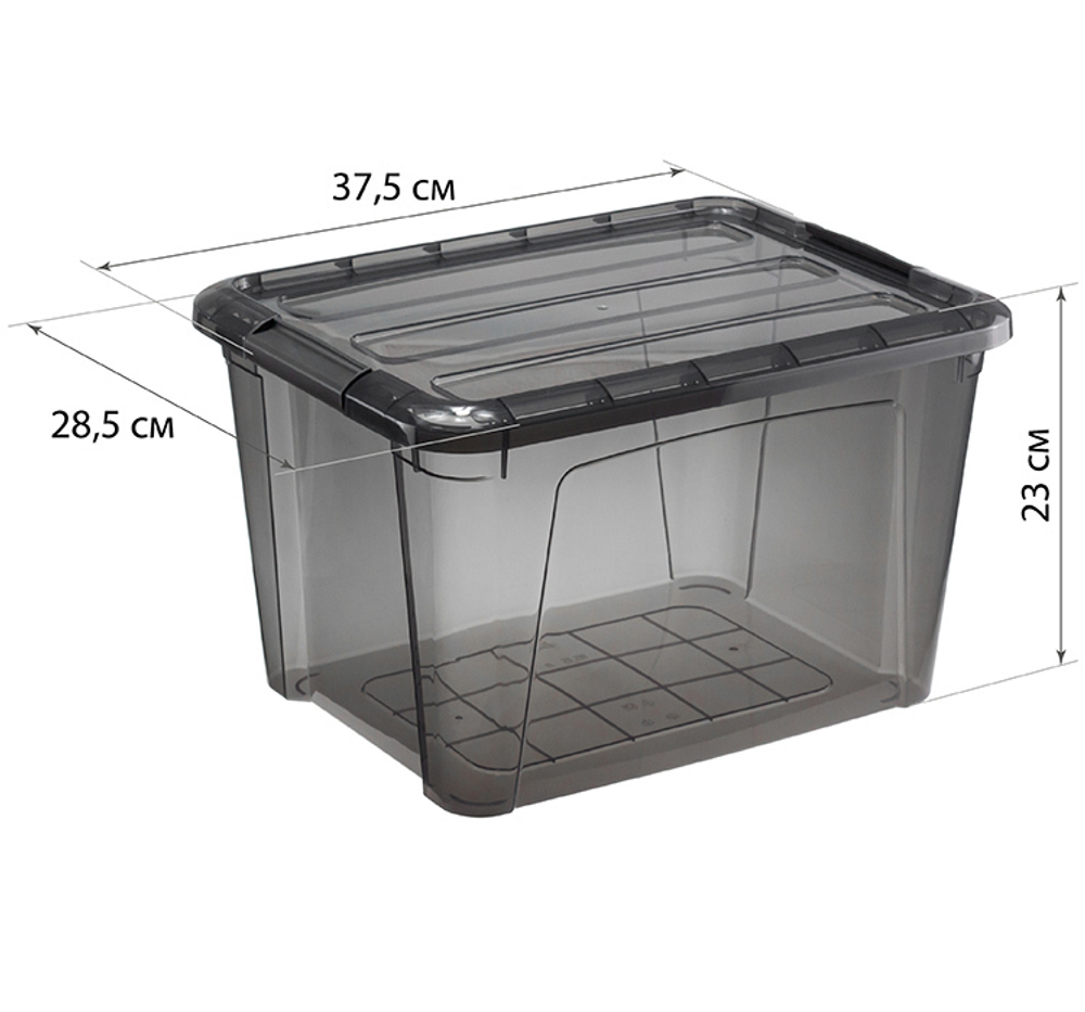 Ящик для хранения с замками КИП 15,5 л 375x285x230 чёрный прозрачный