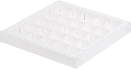 Коробка для конфет 25 шт с прозрачной крышкой белая, 24,5х24,5х3 см