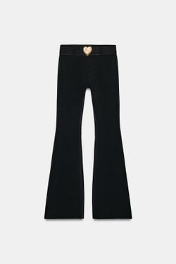 ZARA ЭЛАСТИЧНЫЕ БРЮКИ С ПОЯСОМ В ВИДЕ СЕРДЦА, ЧЕРНЫЙ