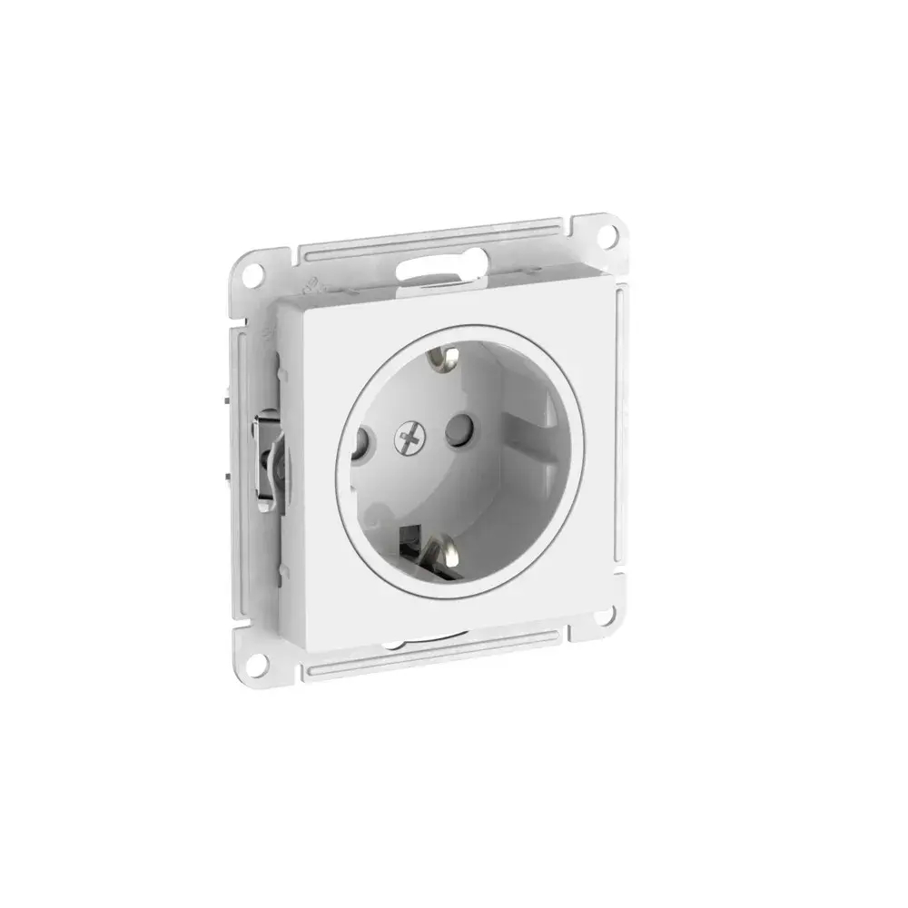 ATLASDESIGN ART РОЗЕТКА с заземлением со шторками, 16А, механизм, быстрозажим. клем., БЕЛЫЙ