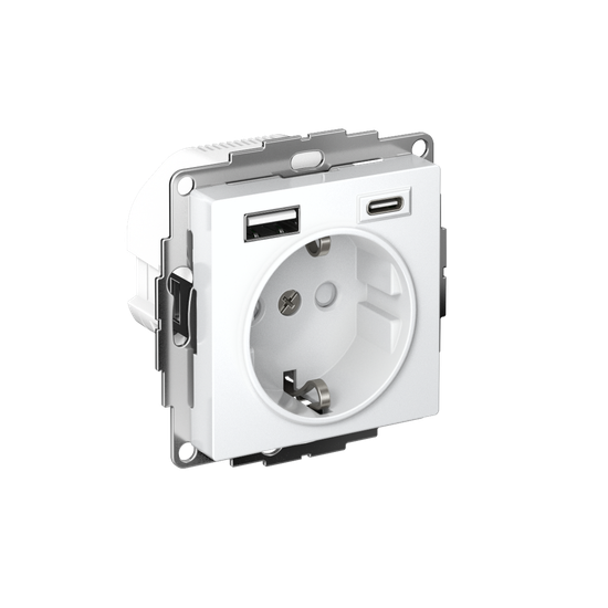 Розетка AtlasDesign 16А с 2-мя заряд. устройствами USB тип A+C 5В/2.4А 2х5В/1.2А механизм бел. SE ATN000132