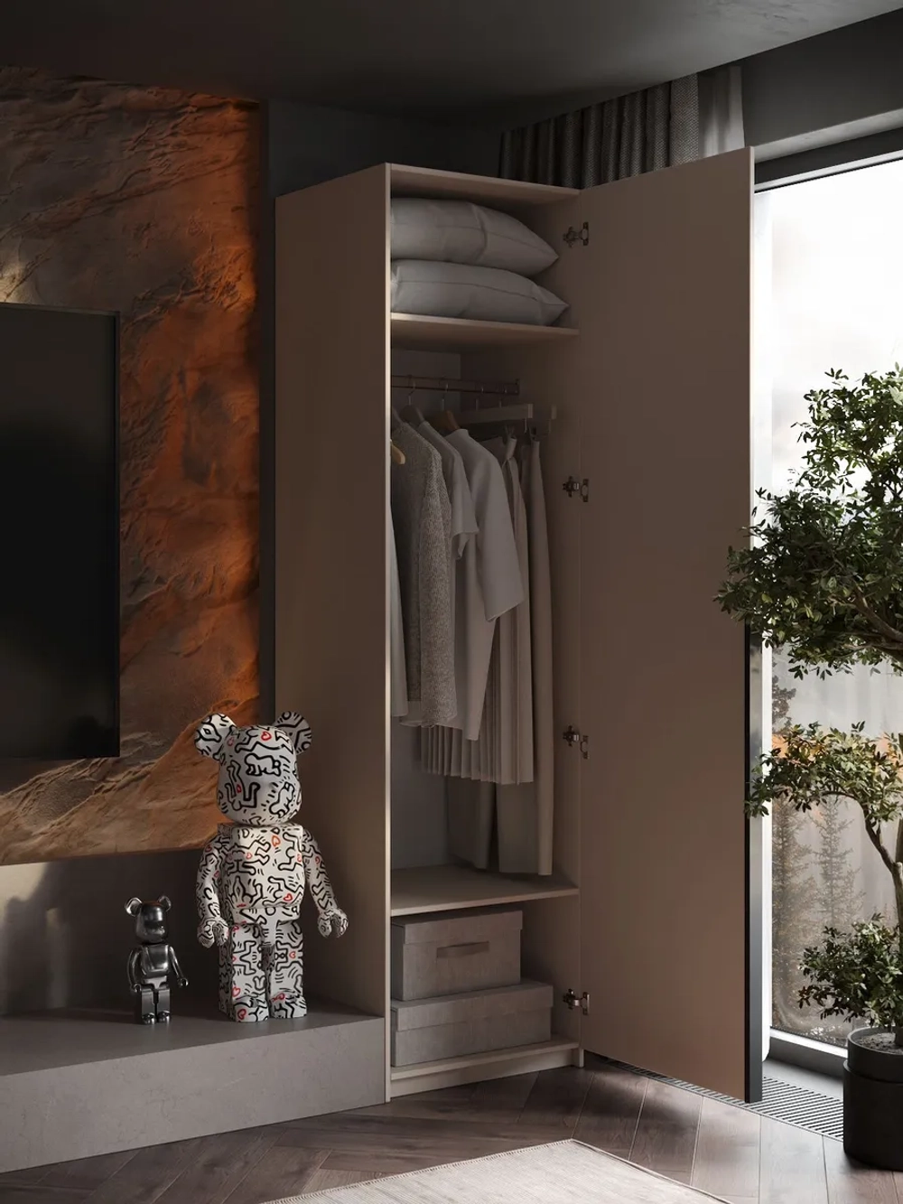 Шкаф Распашной Бежевый 61х220x52,5 SOHO с ручкой