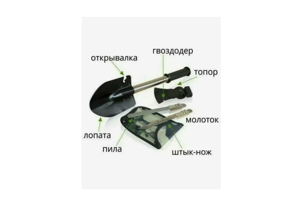 Лопатка складная LUNA, 4в1, саперная, с топором, молотком, ножом и открывашкой
