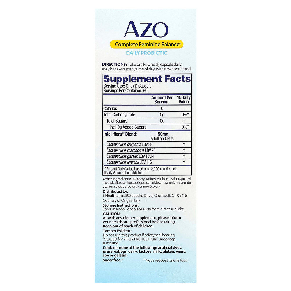 AZO, Complete Feminine Balance®, пробиотик для ежедневного приема, 60 капсул