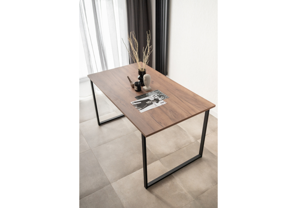 Стол деревянный Woodville Лиман 140 х 80 дуб крафт табачный, черный матовый, ножки черные