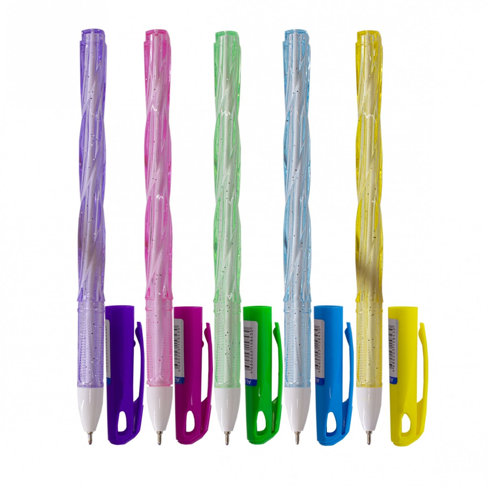 Ручка шариковая Alingar, 0,7 мм, синяя, игольчатый наконечник, грип, фактурный прозрачный пластиковый корпус с блестками, карт. уп.