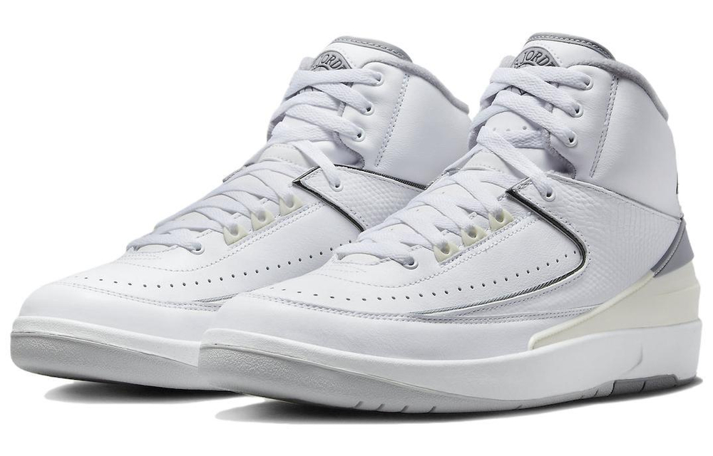 Jordan Air Jordan 2 "White and Cement Grey" trend shock absorption, non-slip and wear-resistant high-top retro basketball shoes men's gray