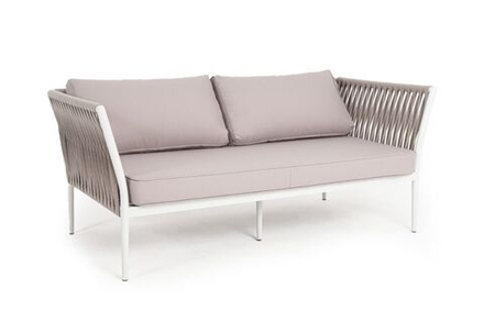 "Касабланка" диван 2-местный плетеный из роупа, каркас алюминий светло-серый (RAL7035) шагрень, роуп серо-коричневый 23мм, ткань серая 017