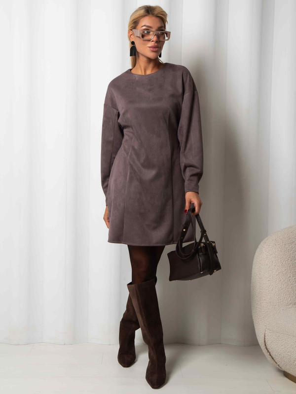 Платье из эко замши (серо-коричневое)