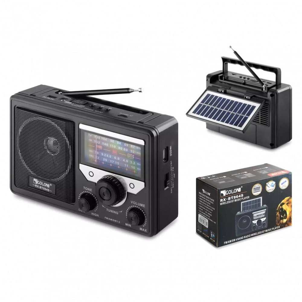 Радиоприемник с MP3 плеером и BT+Solar panel Golon RXBT864S