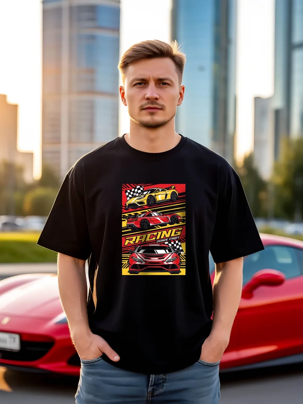 Футболка мужская y2k с принтом машиной