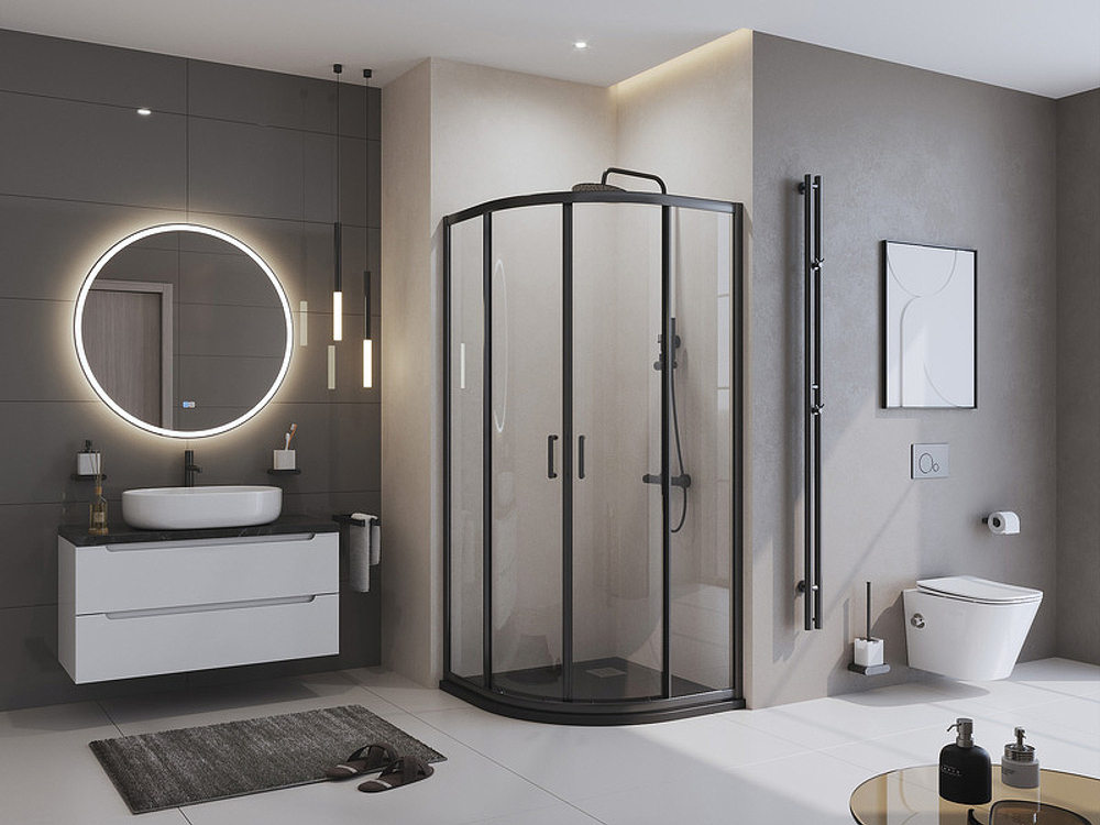 Душевой поддон из искусственного камня BelBagno Uno 90x90 TRAY-MR-UNO-R-90-550-35-NERO-CR Черный матовый