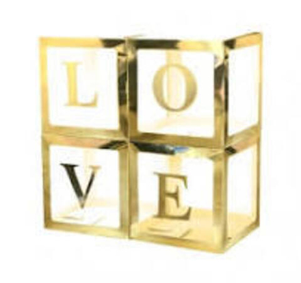 Набор коробок для воздушных шаров Love, Золотые грани, 30*30*30 см, в упаковке 4 шт.