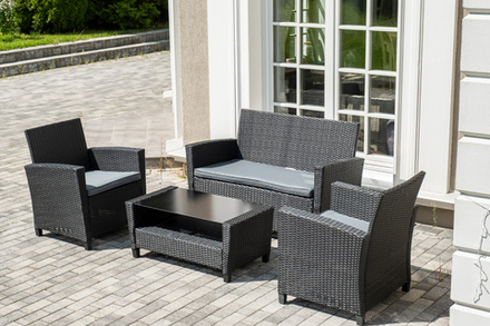 "Вашингтон" лаунж-зона из искусственного ротанга на 4 персоны, цвет черный