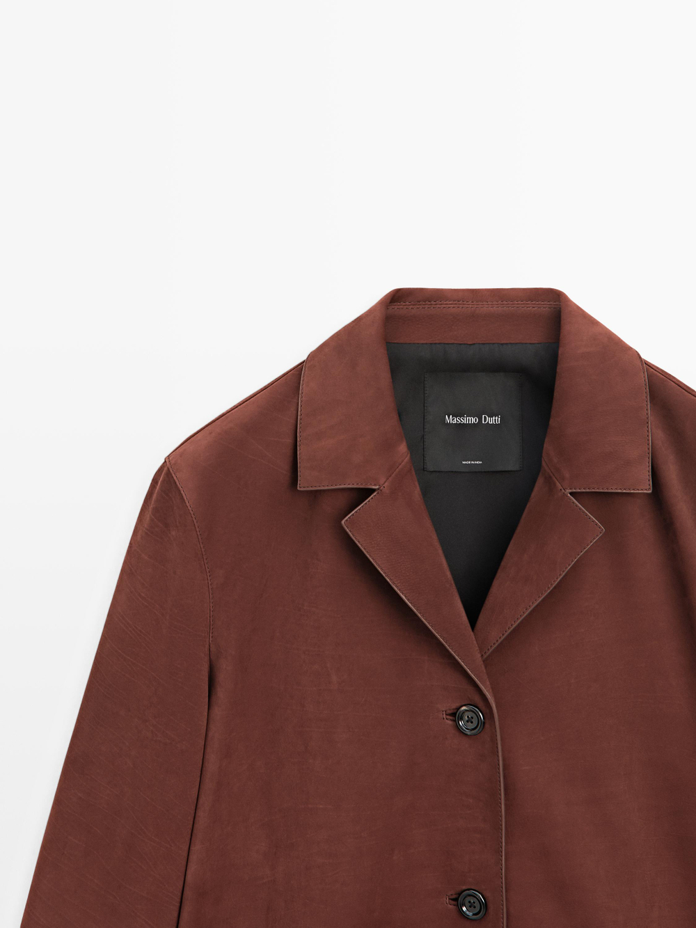 Massimo Dutti Блейзер из кожи нубук с лацканами, бордо