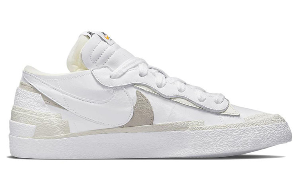 Sacai x Nike Blazer Low "White Patent Leather" Deconstruct Wear-Resistant Skid-Proof Low-Panel Shoes White