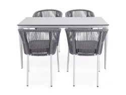 "Малага" обеденная группа на 4 персоны со стульями "Марсель", каркас белый, роуп светло-серый