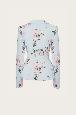 Приталенный жакет из голубого хлопка с цветочным принтом