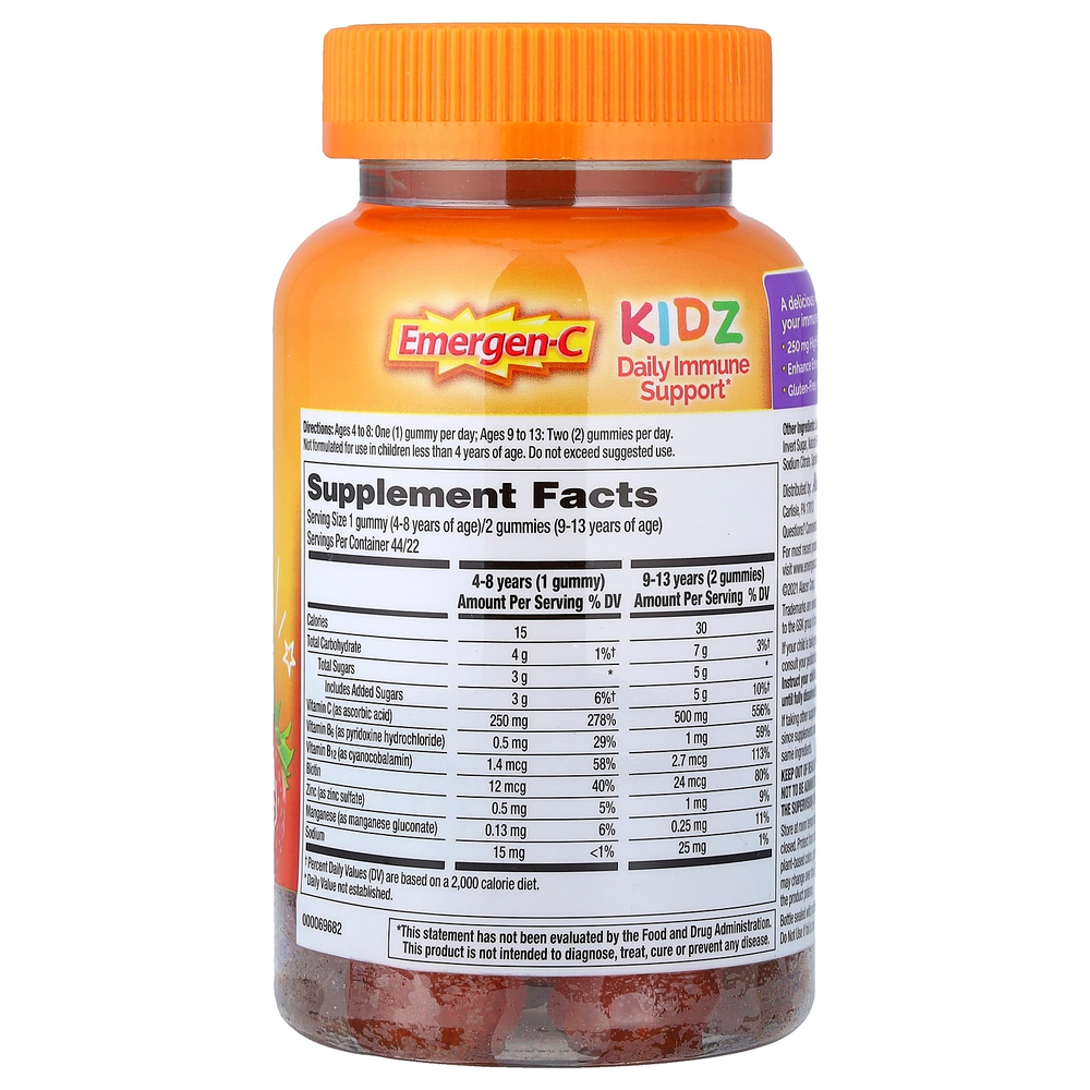 Emergen-C, Kidz, ежедневная жевательная добавка для поддержки иммунитета, со вкусом ягод, 44 жевательных таблетки