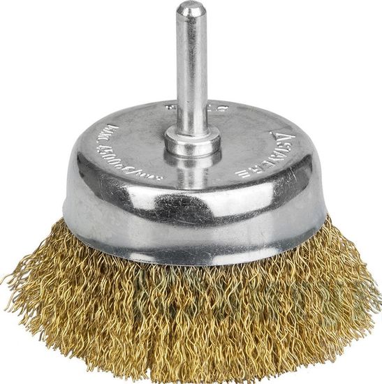 Щетка чашечная для дрели, витая стальная латунированная проволока 0,3мм