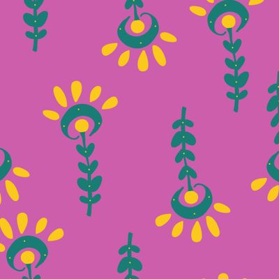 Разноцветные фолк цветы на розовом фоне. Colorful folk flowers on pink background