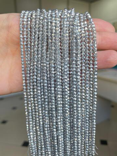 сгр32-мсер Стекло граненое рондель 3*2,5мм металлизированное, серебро, 37см