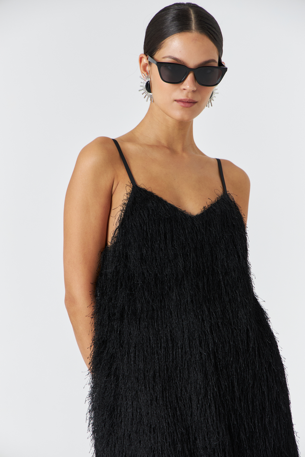 Платье мини из бахромы