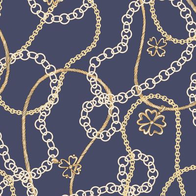 Золотые цепи, темно-синий, ювелирный принт