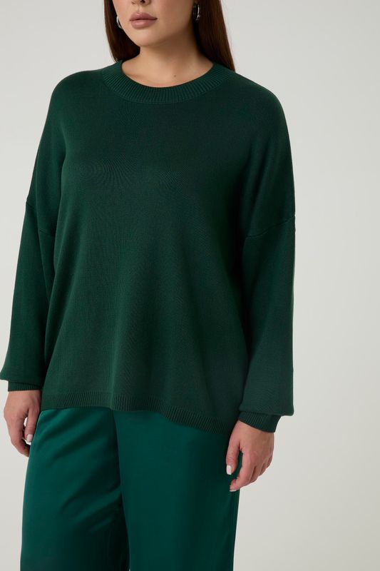 Джемпер вязаный с круглым вырезом, изумруд