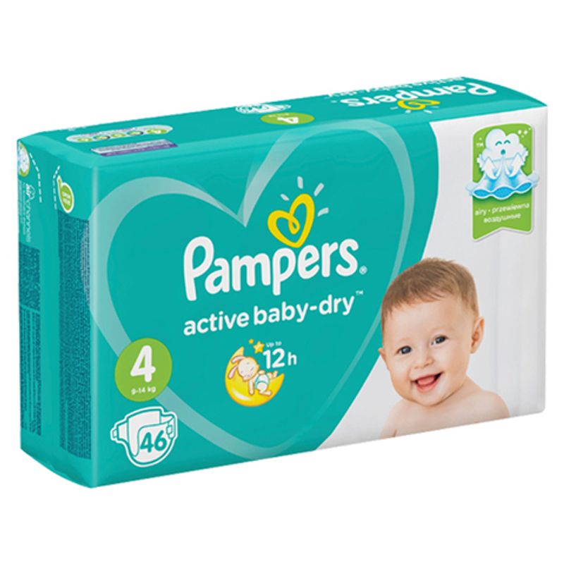 Подгузники детские одноразовые Pampers  active baby-dry 4  9-14 кг 46 шт/упак