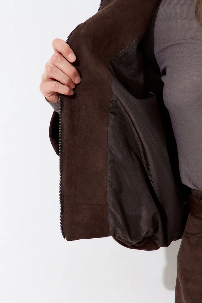 Куртка с защипами из экозамши цвета шоколад
