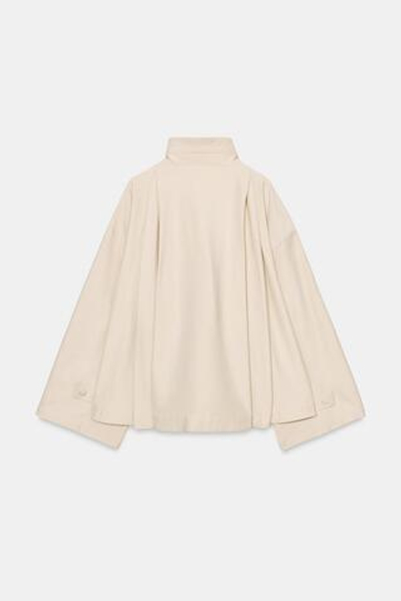 ZARA СВОБОДНАЯ КУРТКА С ВОРОТНИКОМ-СТОЙКОЙ, ТЕМНО-БЕЖЕВЫЙ