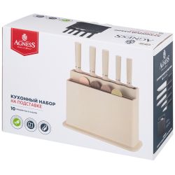 НАБОР AGNESS ИЗ 10ПР: 5 НОЖЕЙ, 4 ДОСКИ И ПОДСТАВКА, ЦВЕТ: БЕЖЕВЫЙ