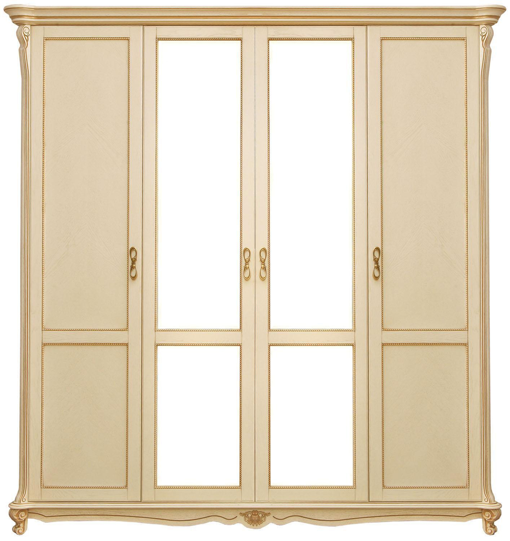 Шкаф для одежды 4д "Алези" П1.350.1.14 Сл. кость с зол., Массив