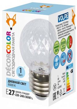 Лампа светодиодная Volpe DECOR COLOR E27 1Вт 6000K UL-00010065
