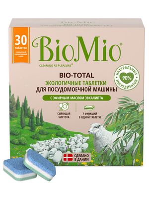 Таблетки "Bio-total" для посудомоечной машины, с маслом эвкалипта BioMio, 30 шт