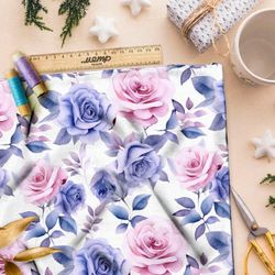 Ткань премиум флис яркие акварельные розы